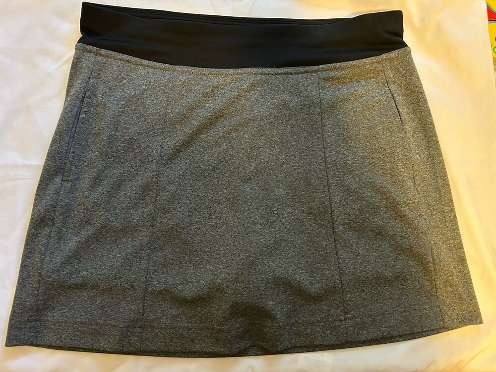 PGA TOUR Women's M Gray Golf Skort Black Pull-On Pockets Elastic Waist